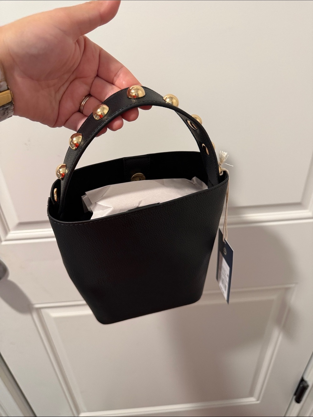 Universal Thread Black Mini Bucket Bag with Gold Stud Handle